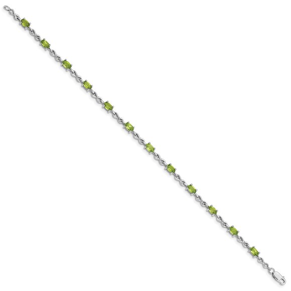 Sterling Silver Rhodium-plated Peridot August Birthstone Ladies Bracelet - Picture 2 of 6